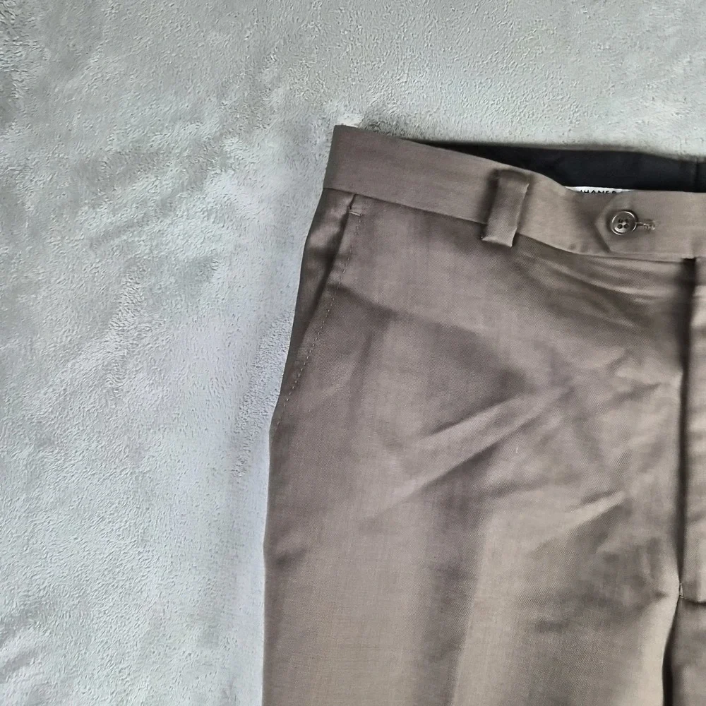 Jhane Barnes Wool Slik Dress Pants Mens 36x31 Brown Flat Front Luxury Trousers